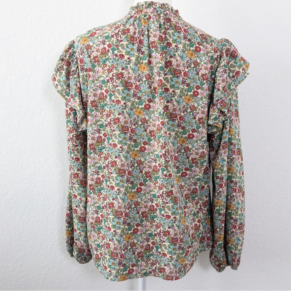 Entro Floral Ruffle Sleeve Long Sleeve Blouse Multicolor Boho Top Medium - Picture 7 of 9